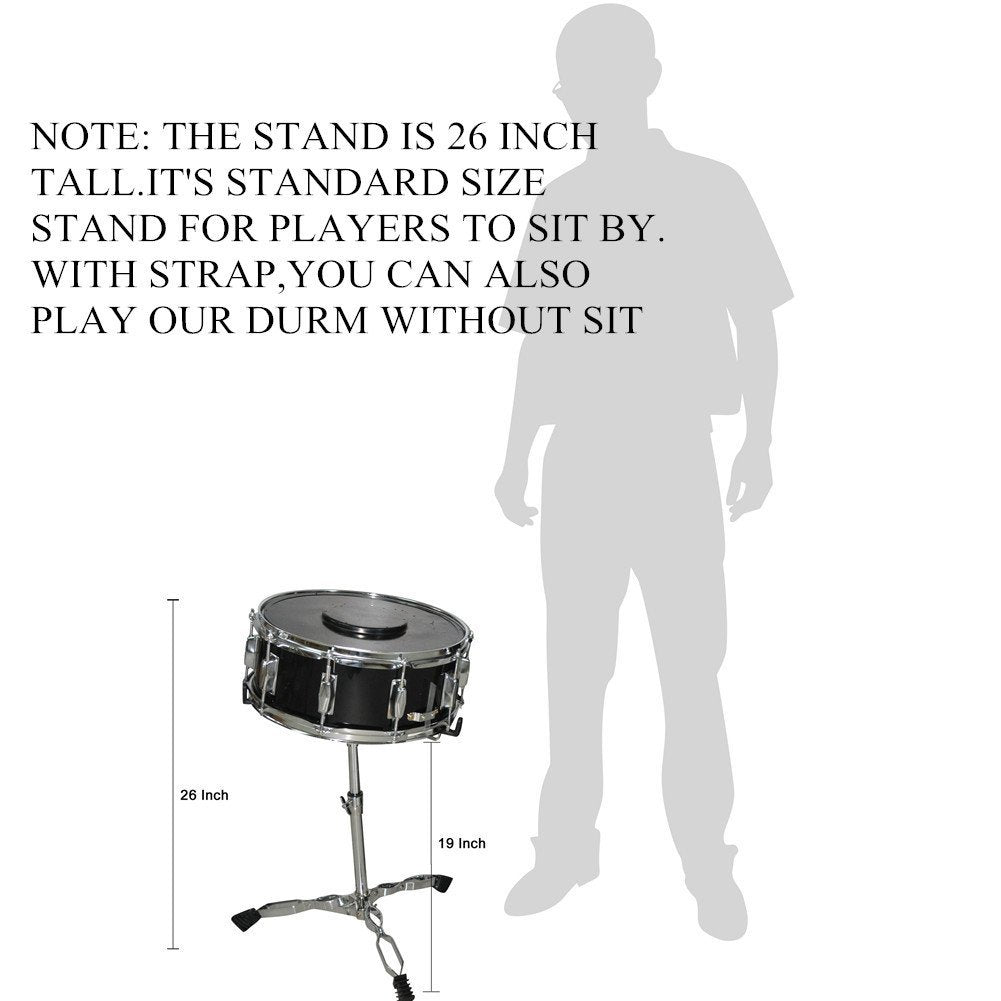 ADM 14"X 5.5", 0-String Kids Snare Beginner Kit with Stand, Mute Pad, Strap, Sticks, Drum Keys, Black