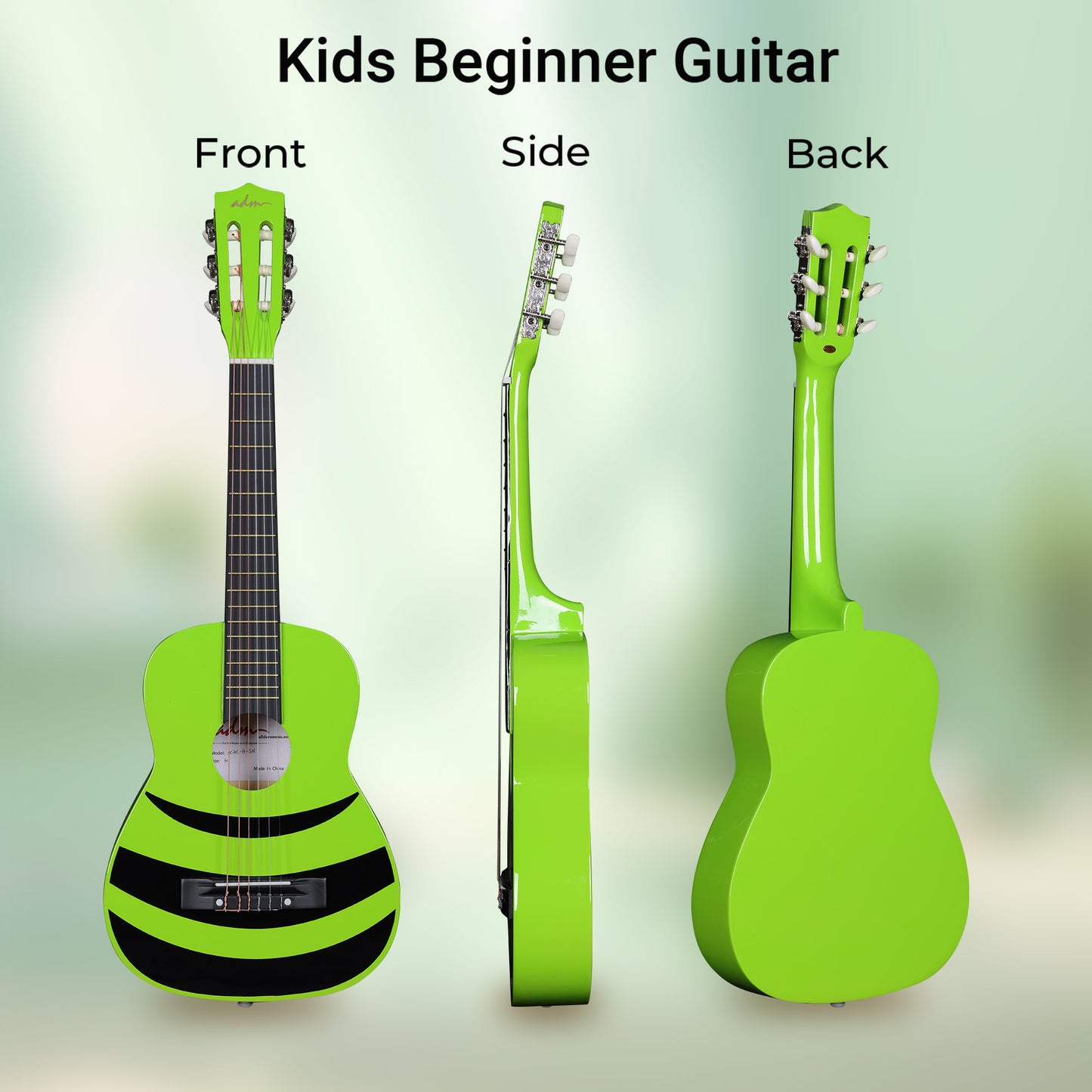 ADM Beginner Acoustic Classical Guitar Nylon Strings Wooden Guitar Bundle Kit for Kid Boy Girl Student Youth Guitarra Online Lessons with Gig Bag, Strap, Tuner, Picks (30 Inch, Geen)