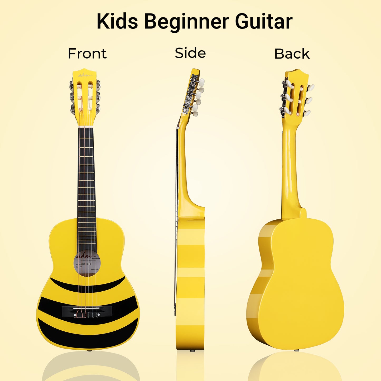 ADM Beginner Acoustic Classical Guitar Nylon Strings Wooden Guitar Bundle Kit for Kid Boy Girl Student Youth Guitarra Online Lessons with Gig Bag, Strap, Tuner, Picks (30 Inch, Honey Bee)