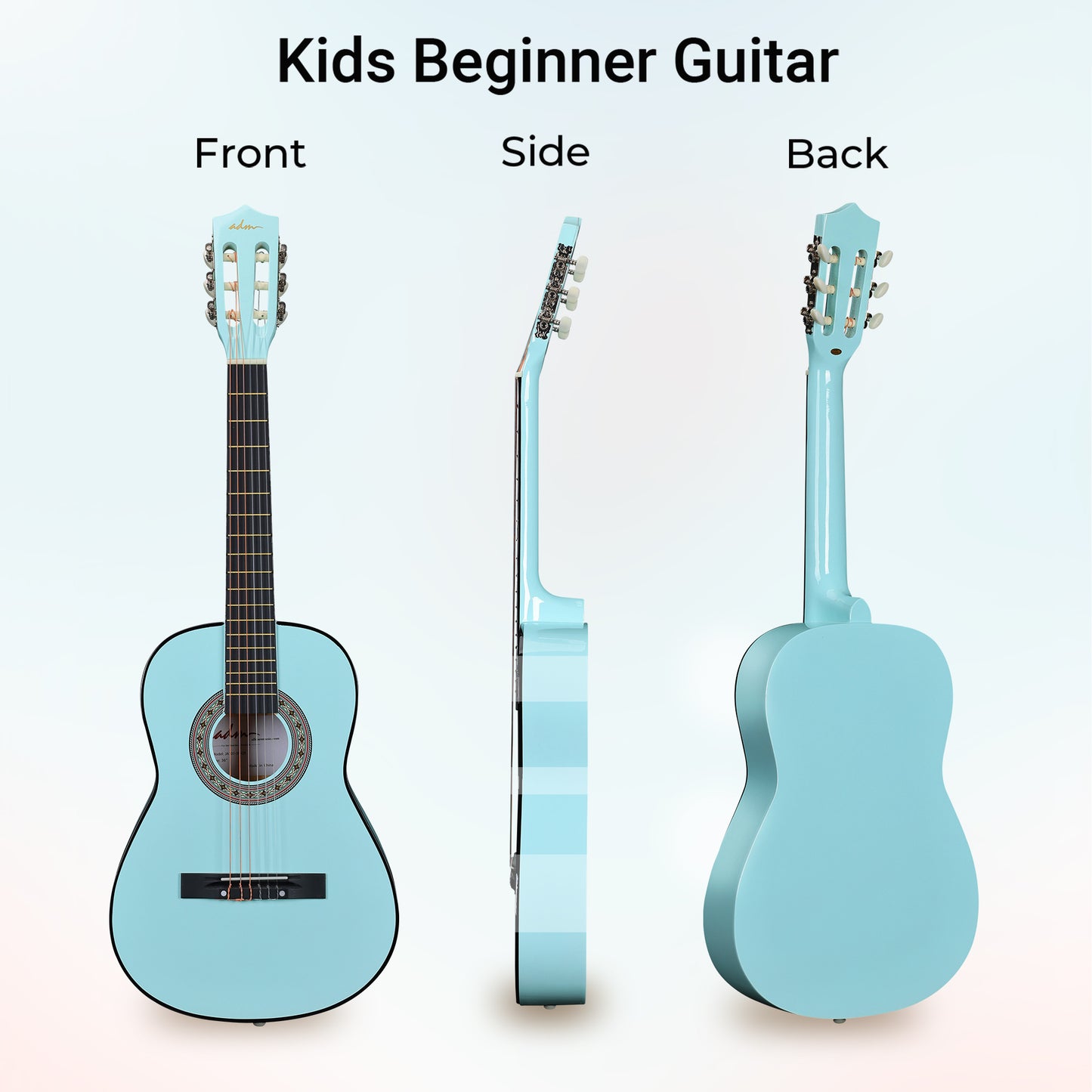 ADM Beginner Acoustic Classical Guitar 38 Inch Nylon Strings Wooden Guitar Bundle Kit for Kid Boy Girl Student Youth Guitarra Online Lessons with Gig Bag, Strap, Tuner, Strings, Cyan Green