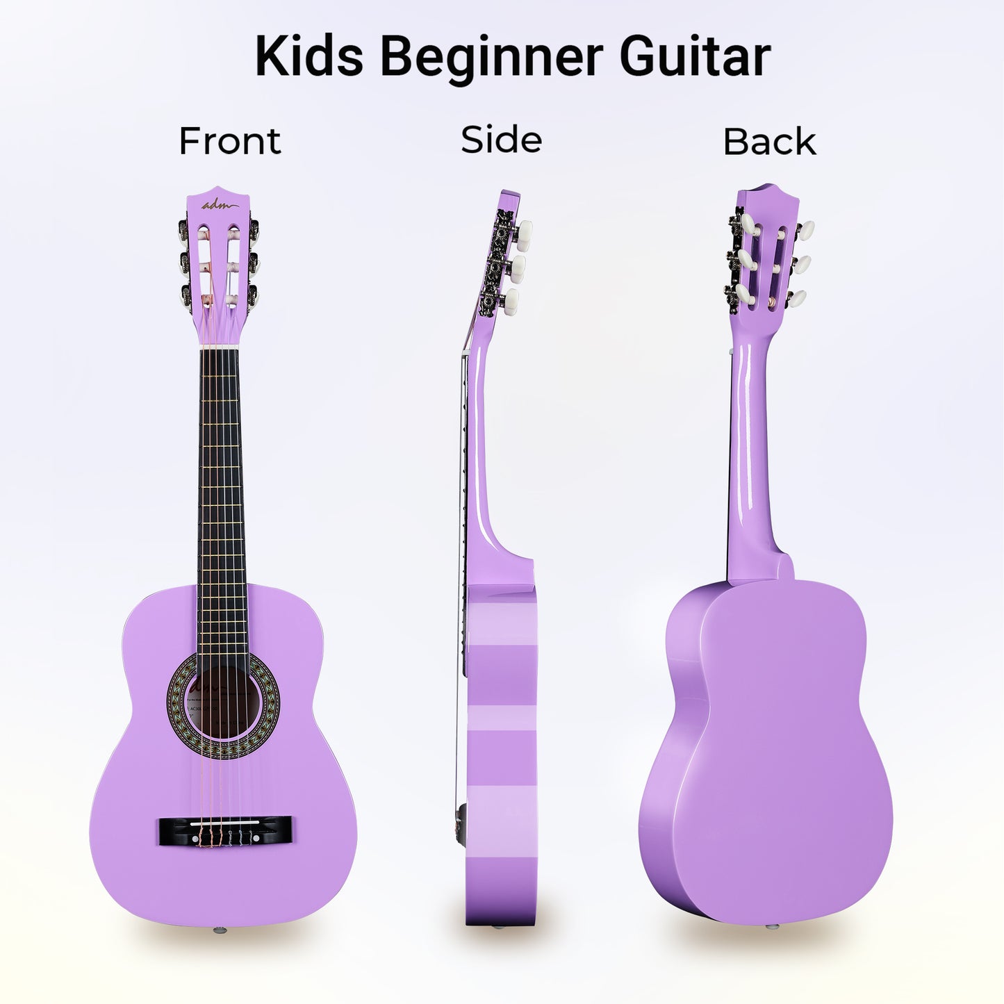 ADM Beginner Acoustic Classical Guitar 30 Inch Nylon Strings Wooden Guitar Bundle Kit for Kid Boy Girl Student Youth Guitarra Online Lessons with Gig Bag, Strap, Tuner, Strings, Picks, Purple