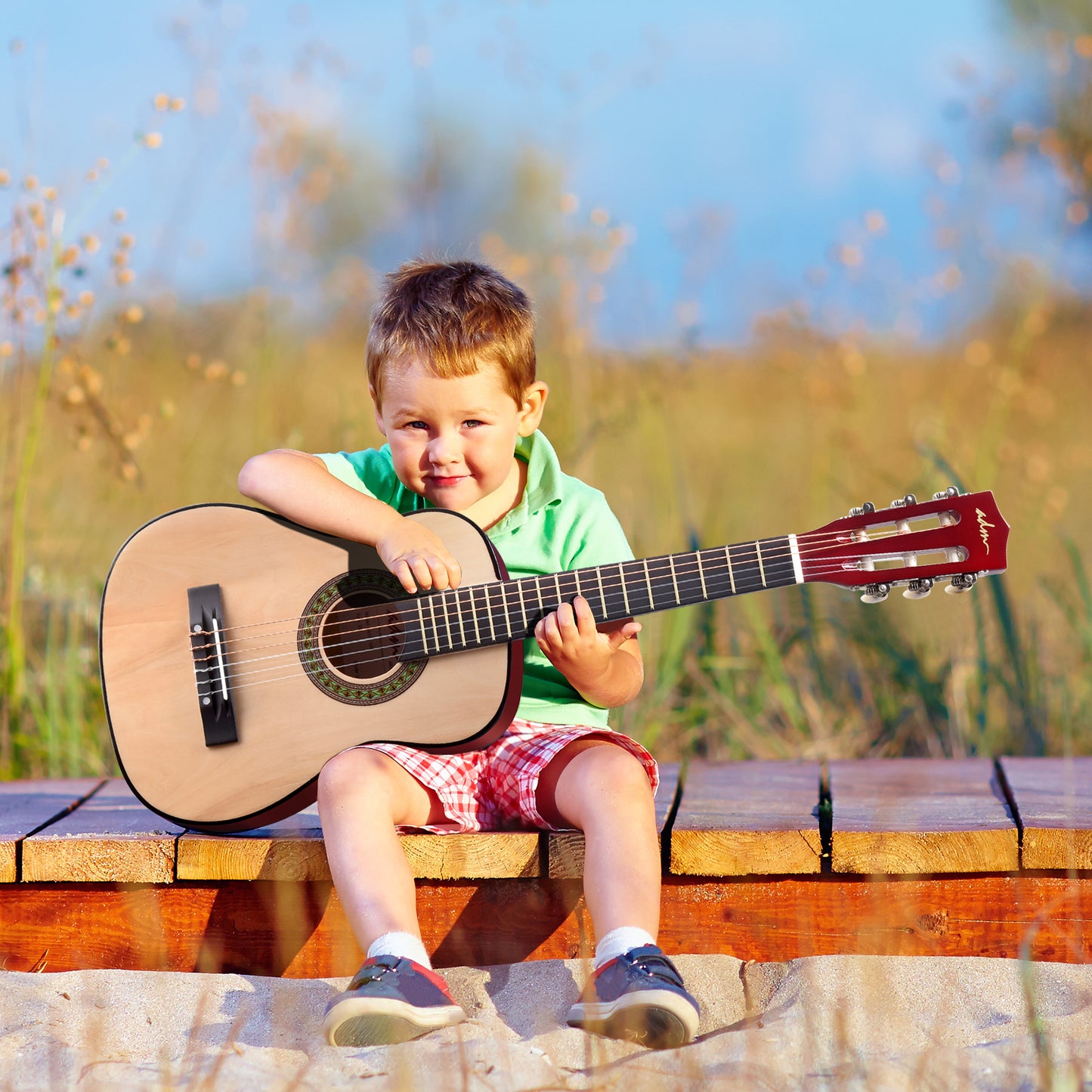 ADM Beginner Acoustic Classical Guitar 30 Inch Nylon Strings Wooden Guitar Bundle Kit for Kid Boy Girl Student Youth Guitarra Online Lessons with Gig Bag, Strap, Tuner, Extra String, Pick,Natural