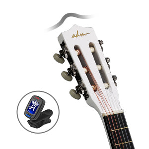 ADM Beginner Acoustic Classical Guitar Nylon Strings Wooden Guitar Bundle Kit for Kid Boy Girl Student Youth Guitarra Online Lessons with Gig Bag, Strap, Tuner, Picks (30 Inch, White)