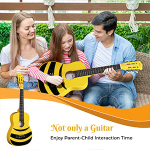 ADM Beginner Acoustic Classical Guitar Nylon Strings Wooden Guitar Bundle Kit for Kid Boy Girl Student Youth Guitarra Online Lessons with Gig Bag, Strap, Tuner, Picks (30 Inch, Honey Bee)