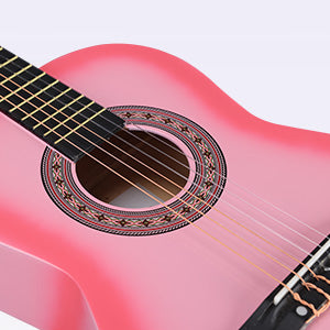 ADM Beginner Acoustic Classical Guitar 34 Inch Nylon Strings Wooden Guitar Bundle Kit for Kid Boy Girl Student Youth Guitarra Online Lessons with Gig Bag, Strap, Tuner, Strings, Picks, Pink