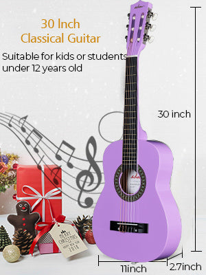 ADM Beginner Acoustic Classical Guitar 30 Inch Nylon Strings Wooden Guitar Bundle Kit for Kid Boy Girl Student Youth Guitarra Online Lessons with Gig Bag, Strap, Tuner, Strings, Picks, Purple