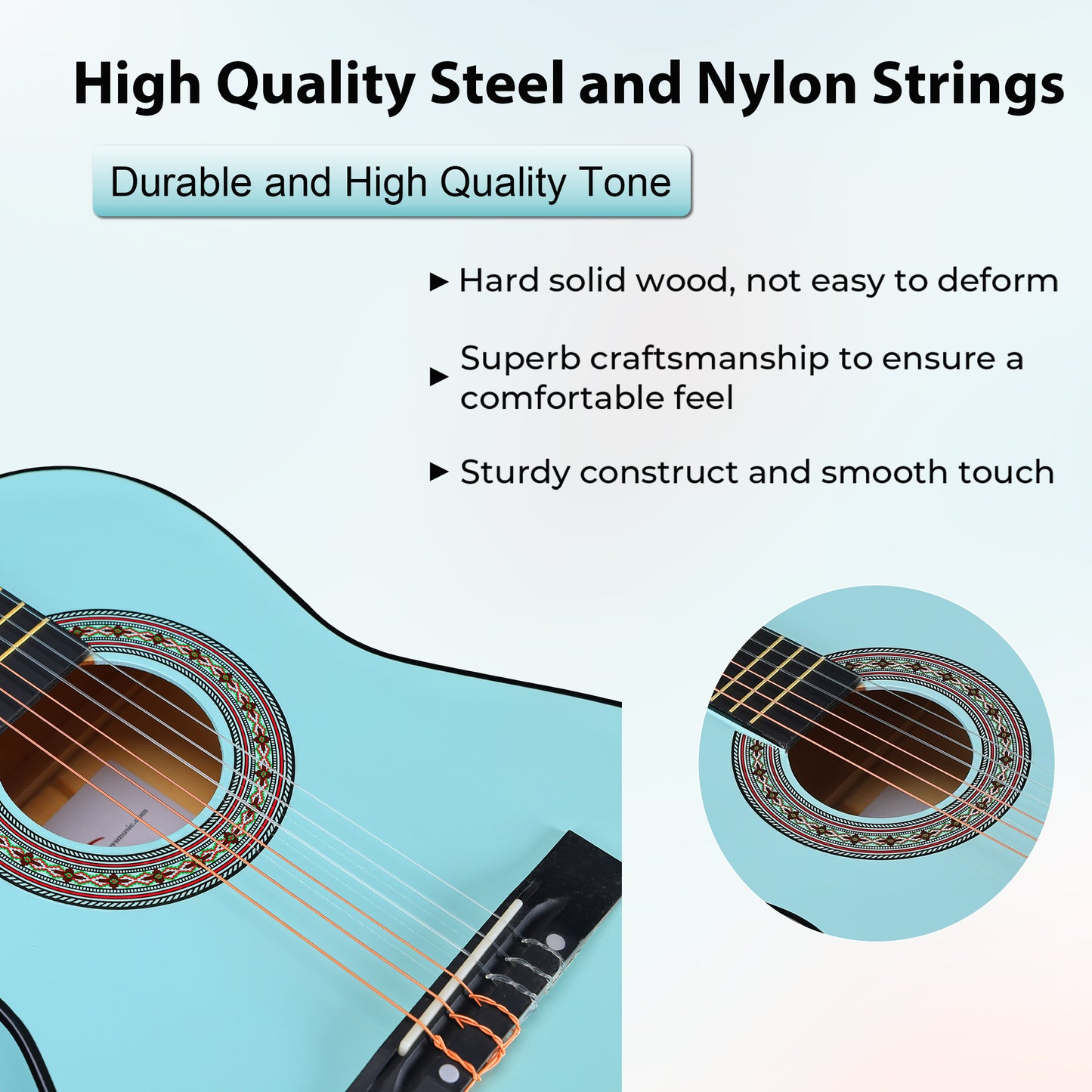 ADM Beginner Acoustic Classical Guitar 38 Inch Nylon Strings Wooden Guitar Bundle Kit for Kid Boy Girl Student Youth Guitarra Online Lessons with Gig Bag, Strap, Tuner, Strings, Cyan Green