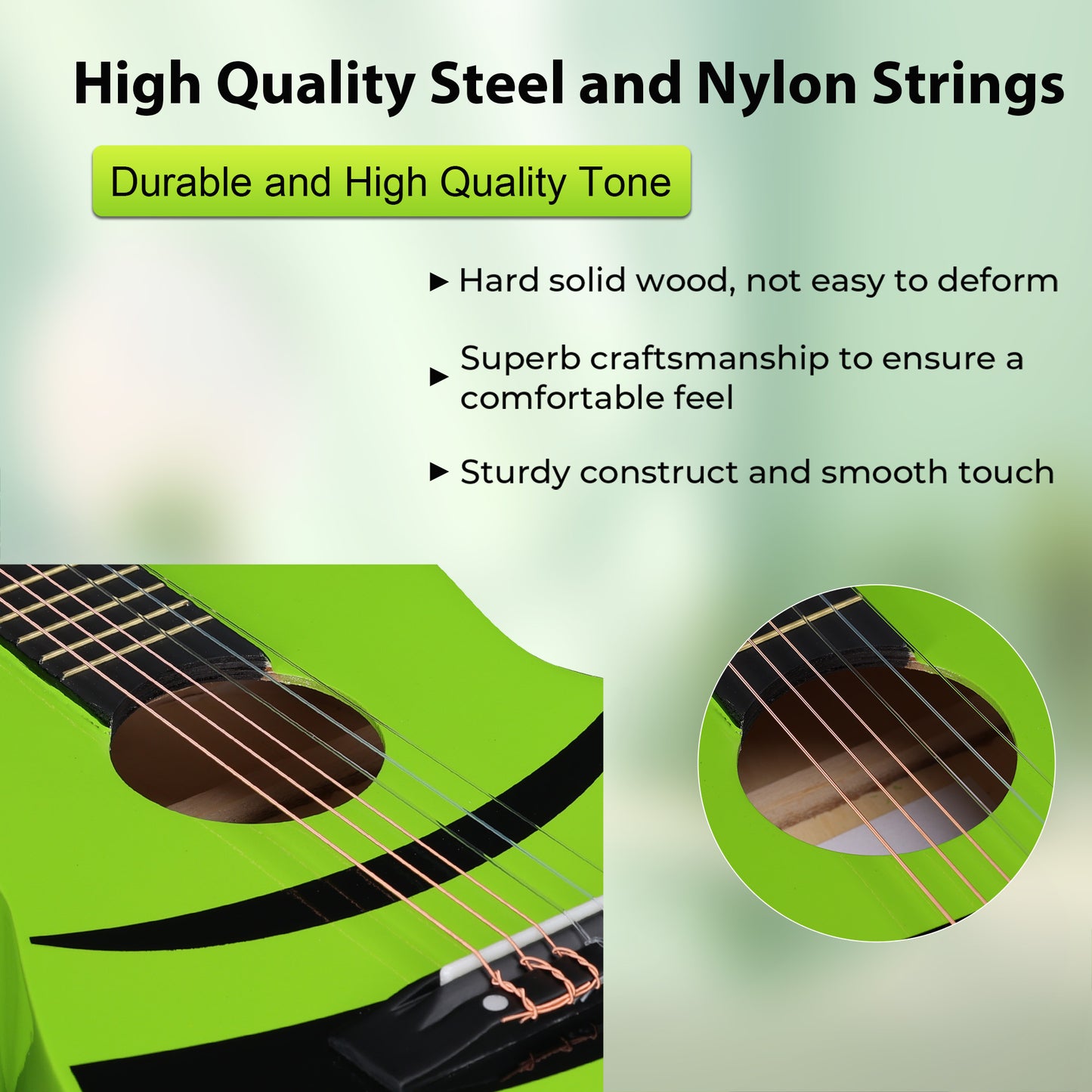 ADM Beginner Acoustic Classical Guitar Nylon Strings Wooden Guitar Bundle Kit for Kid Boy Girl Student Youth Guitarra Online Lessons with Gig Bag, Strap, Tuner, Picks (30 Inch, Geen)