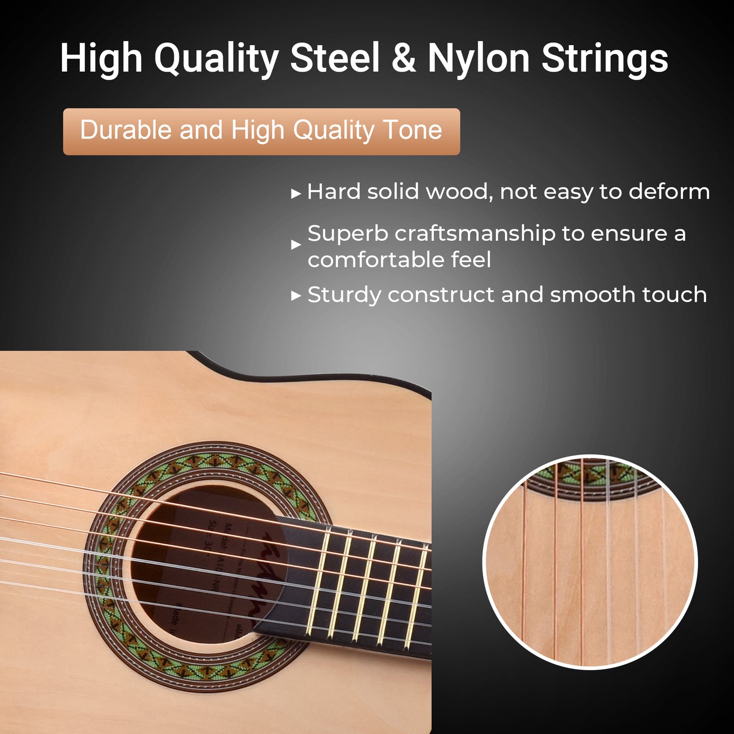 ADM Beginner Acoustic Classical Guitar 30 Inch Nylon Strings Wooden Guitar Bundle Kit for Kid Boy Girl Student Youth Guitarra Online Lessons with Gig Bag, Strap, Tuner, Extra String, Pick,Natural