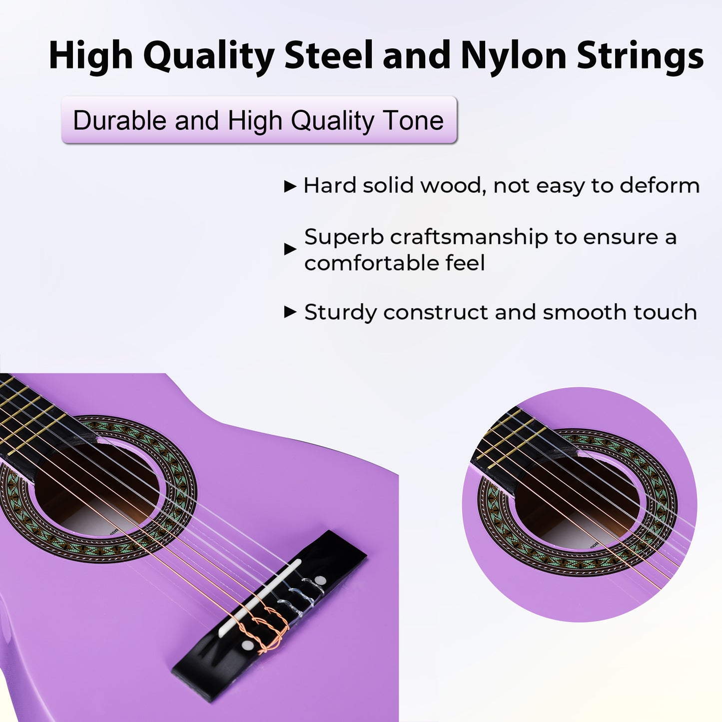 ADM Beginner Acoustic Classical Guitar 30 Inch Nylon Strings Wooden Guitar Bundle Kit for Kid Boy Girl Student Youth Guitarra Online Lessons with Gig Bag, Strap, Tuner, Strings, Picks, Purple