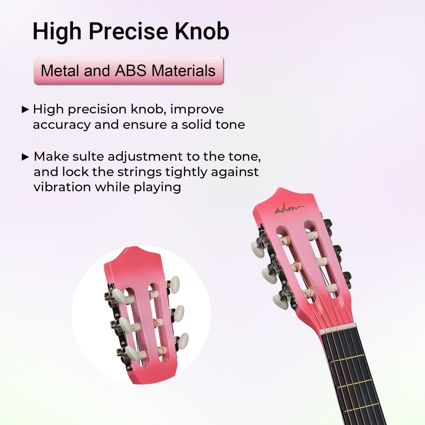 ADM Beginner Acoustic Classical Guitar 34 Inch Nylon Strings Wooden Guitar Bundle Kit for Kid Boy Girl Student Youth Guitarra Online Lessons with Gig Bag, Strap, Tuner, Strings, Picks, Pink