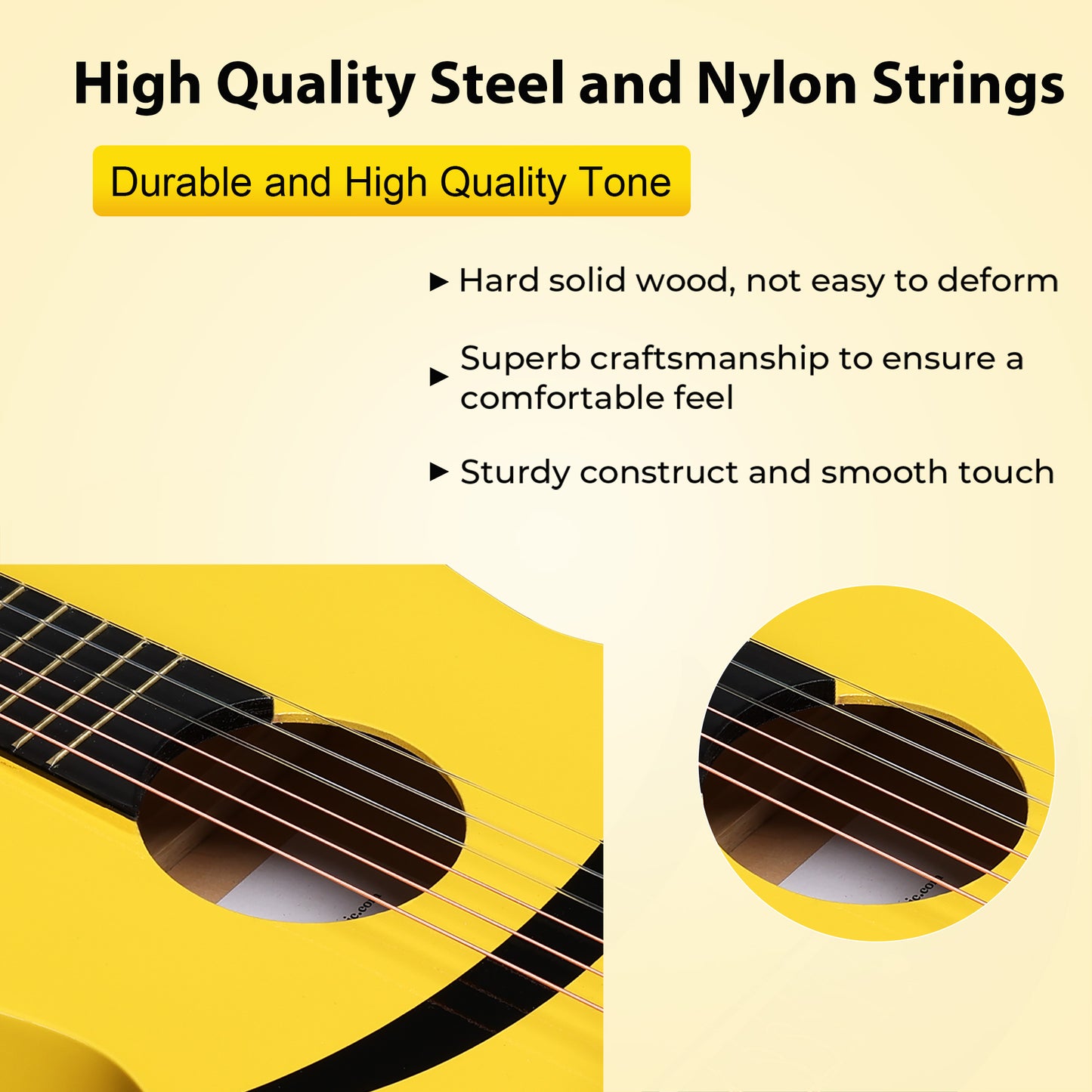 ADM Beginner Acoustic Classical Guitar Nylon Strings Wooden Guitar Bundle Kit for Kid Boy Girl Student Youth Guitarra Online Lessons with Gig Bag, Strap, Tuner, Picks (30 Inch, Honey Bee)