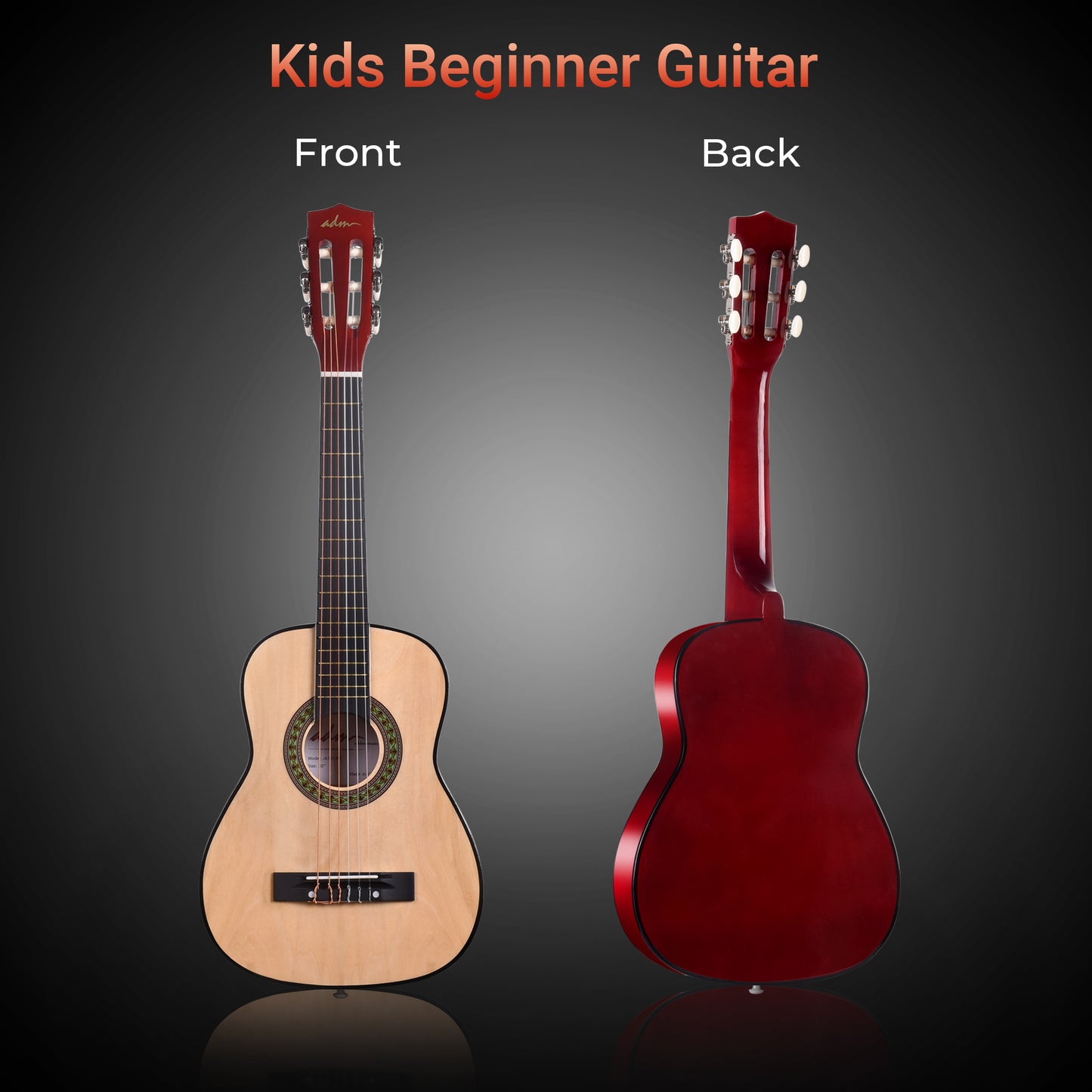 ADM Beginner Acoustic Classical Guitar 30 Inch Nylon Strings Wooden Guitar Bundle Kit for Kid Boy Girl Student Youth Guitarra Online Lessons with Gig Bag, Strap, Tuner, Extra String, Pick,Natural