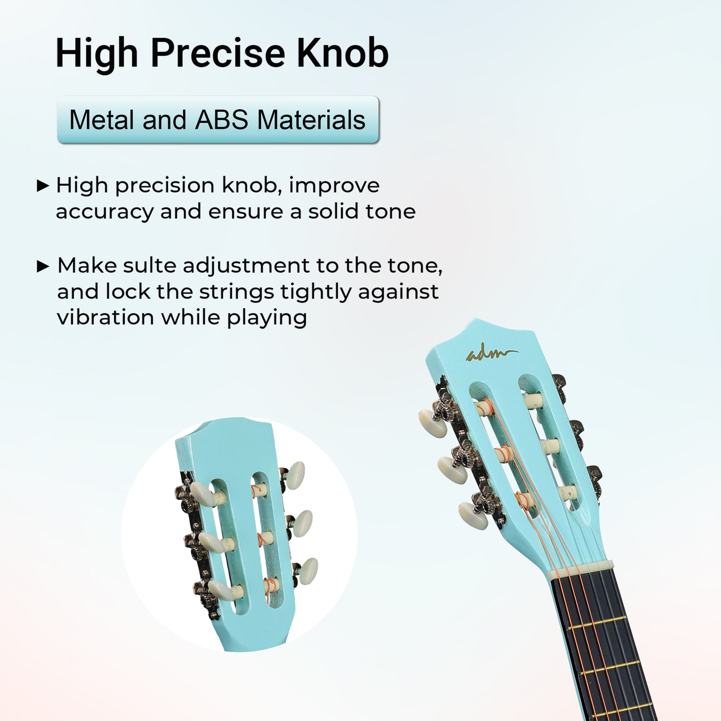 ADM Beginner Acoustic Classical Guitar 38 Inch Nylon Strings Wooden Guitar Bundle Kit for Kid Boy Girl Student Youth Guitarra Online Lessons with Gig Bag, Strap, Tuner, Strings, Cyan Green