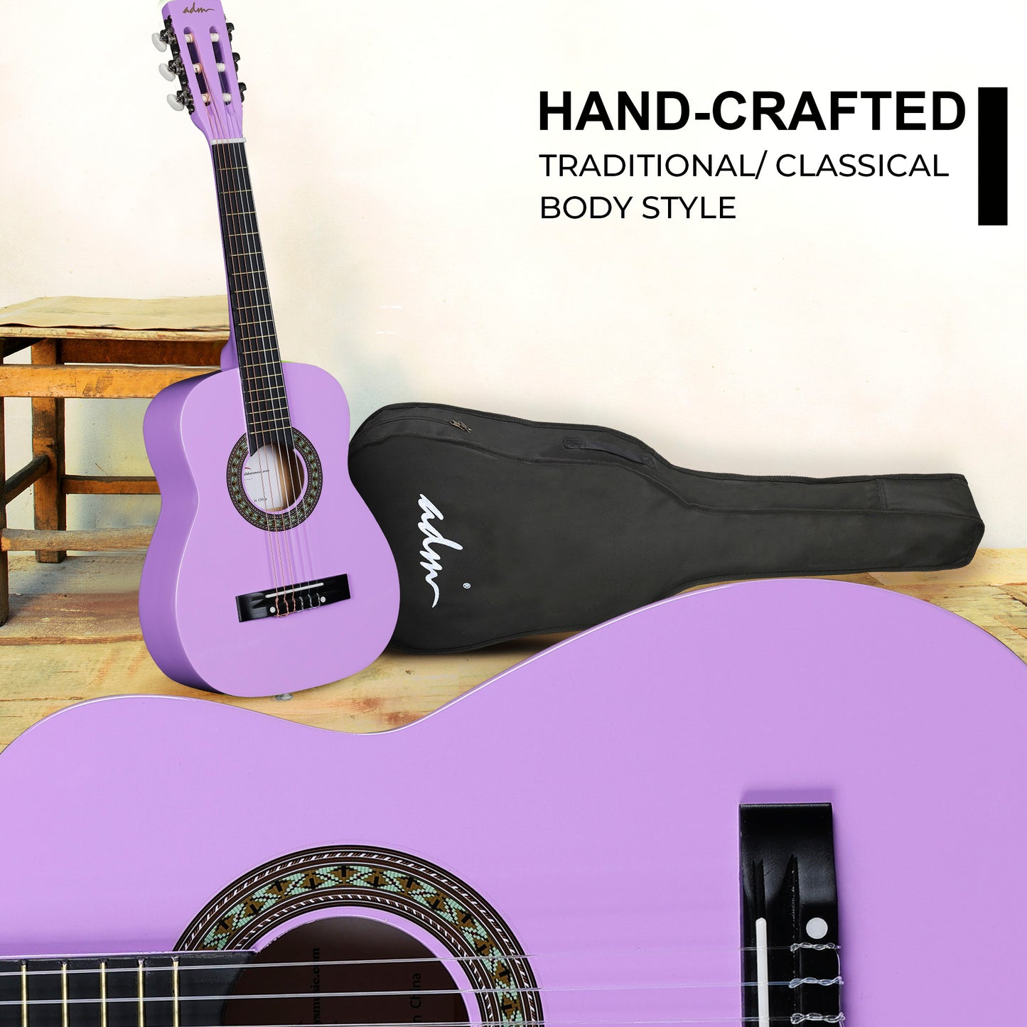 ADM Beginner Acoustic Classical Guitar 30 Inch Nylon Strings Wooden Guitar Bundle Kit for Kid Boy Girl Student Youth Guitarra Online Lessons with Gig Bag, Strap, Tuner, Strings, Picks, Purple