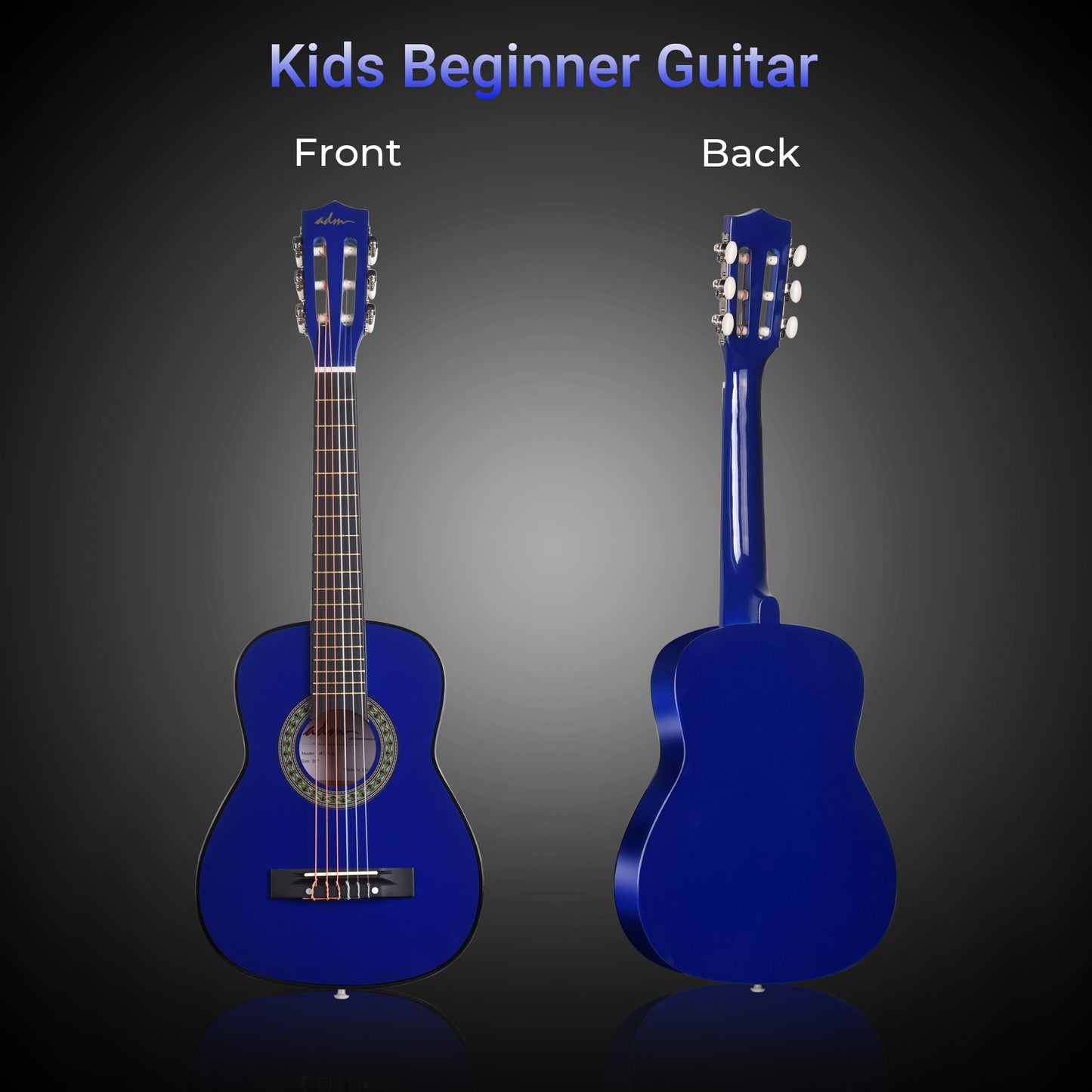 ADM Beginner Acoustic Classical Guitar 30 Inch Nylon Strings Wooden Guitar Bundle Kit for Kid Boy Girl Student Youth Guitarra Online Lessons with Gig Bag, Strap, Tuner, Extra Strings, Picks,Blue