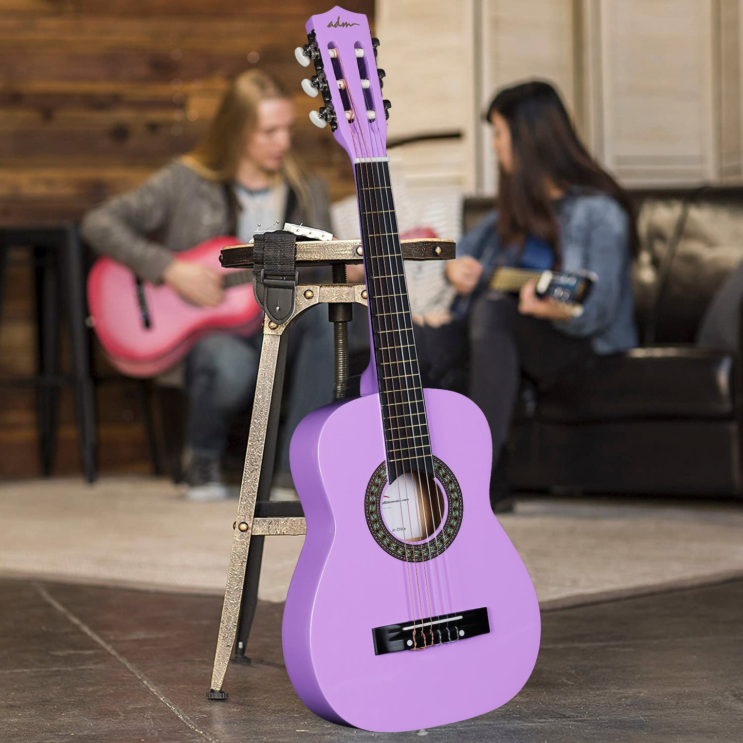 ADM Beginner Acoustic Classical Guitar 30 Inch Nylon Strings Wooden Guitar Bundle Kit for Kid Boy Girl Student Youth Guitarra Online Lessons with Gig Bag, Strap, Tuner, Strings, Picks, Purple